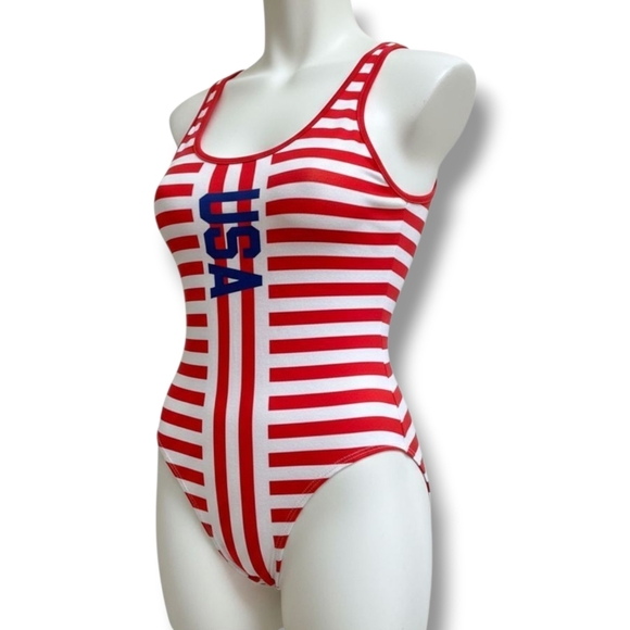 IML Isaac Morris Women’s USA Red White Striped Graphic Bodysuit Size XXL NWT - Picture 5 of 6